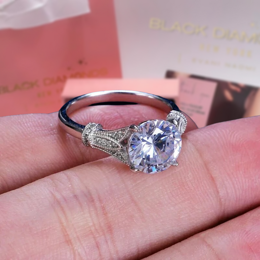 3.0 Ct Round-Cut Moissanite Diamond Engagement Ring-Black Diamonds New York
