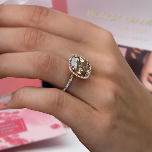 18k Rose Gold Cushion Cut Diamond Halo Engagement Ring-Black Diamonds New York
