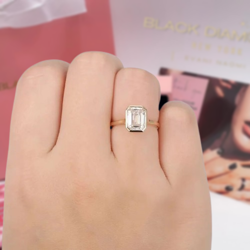 14K Solid Gold 3.0 Ct Emerald Cut Moissanite Engagement Ring-Black Diamonds New York