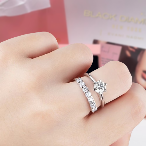 1.7 Ctw Round Moissanite Engagement Ring Set-Black Diamonds New York