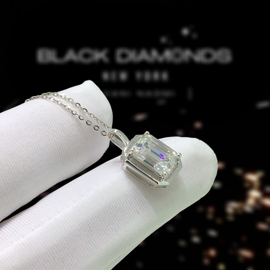18k White Gold 1.0 Ct Emerald Cut Diamond Necklace-Black Diamonds New York