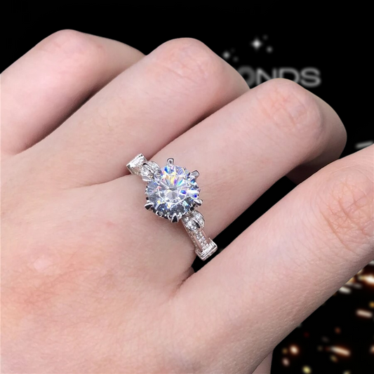 18k White Gold 1.5 Ct Round Moissanite Engagement Ring-Black Diamonds New York