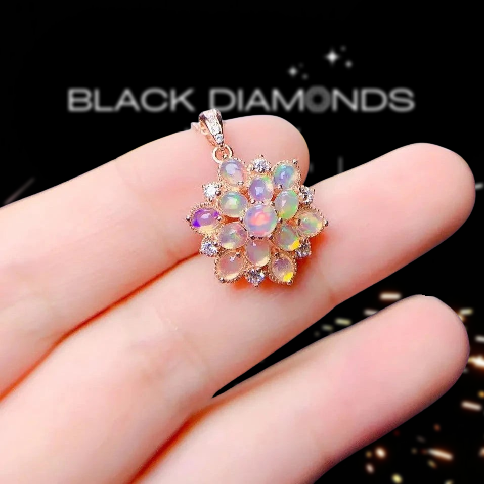 Colorful Natural Opal Pendant Necklace-Black Diamonds New York