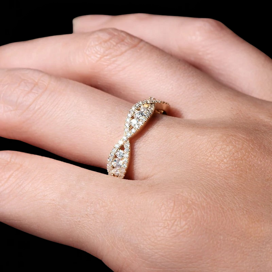 10K Solid Gold Round Cut Diamond Twist Wedding Band-Black Diamonds New York