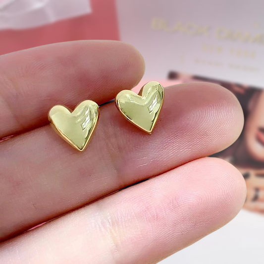 18k Yellow Gold Heart Shaped Stud Earrings-Black Diamonds New York