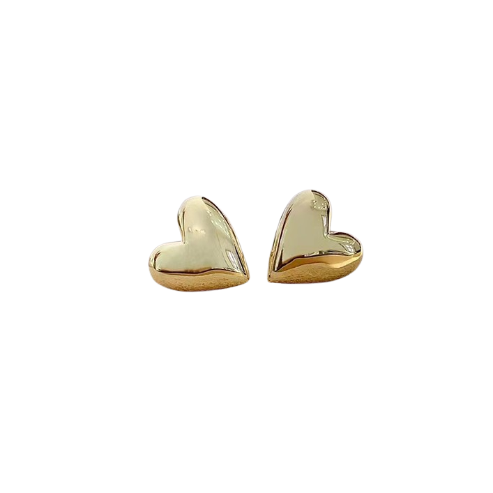 18k Yellow Gold Heart Shaped Stud Earrings-Black Diamonds New York
