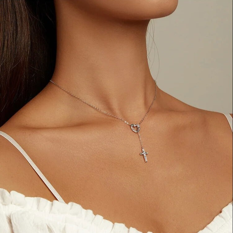 Multi Color EVN Diamond Heart & Cross Pendant Necklace-Black Diamonds New York