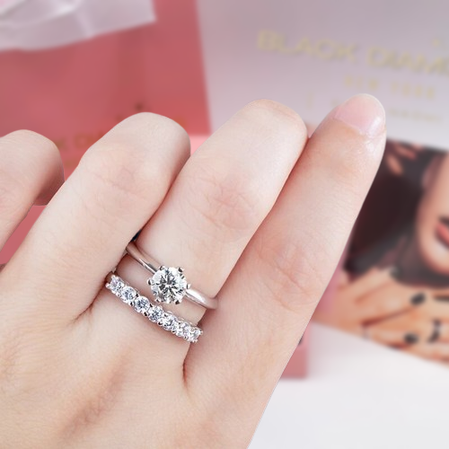 1.7 Ctw Round Moissanite Engagement Ring Set-Black Diamonds New York