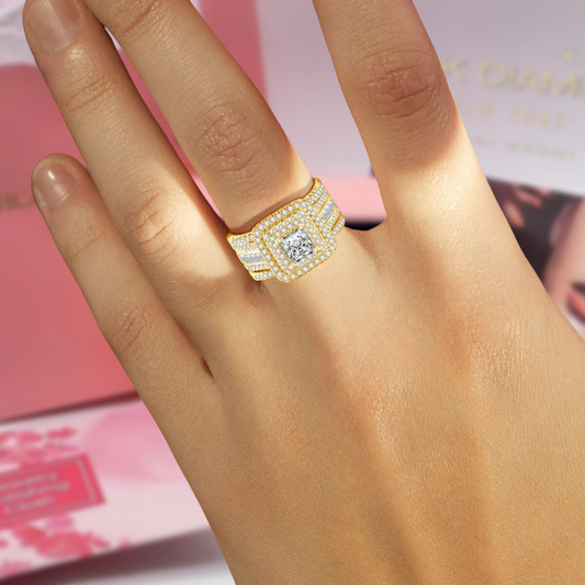 1.0 Ct Princess Cut Diamond Engagement Ring Set-Black Diamonds New York