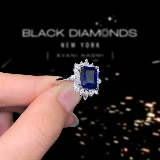 14k White Gold 3.0 Ct Blue Sapphire Diamond Engagement Ring