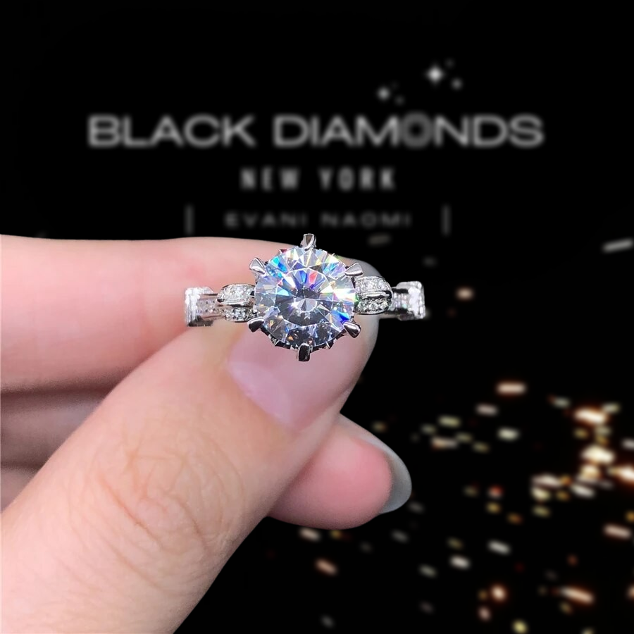 18k White Gold 1.5 Ct Round Moissanite Engagement Ring-Black Diamonds New York