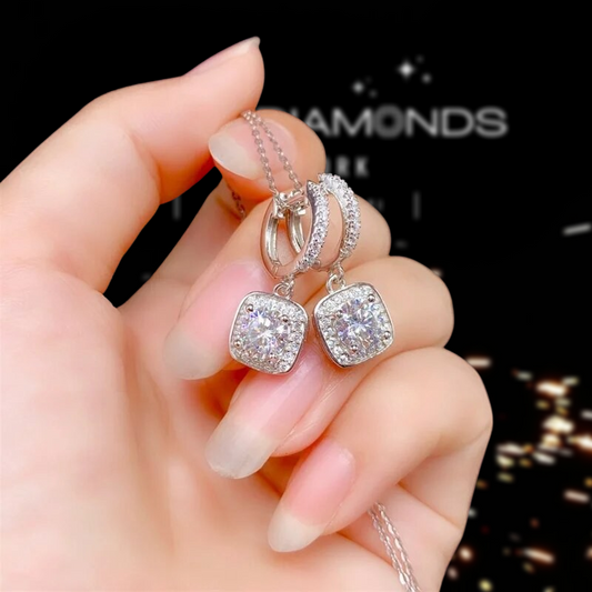 2.0 Ct Round Brilliant Cut Moissanite Diamond Drop Earrings-Black Diamonds New York