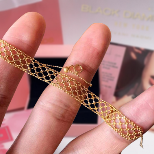 18k Yellow Gold Vintage Lace Bracelet-Black Diamonds New York