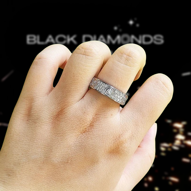 Classic Round Moissanite Eternity Unisex Wedding Band-Black Diamonds New York