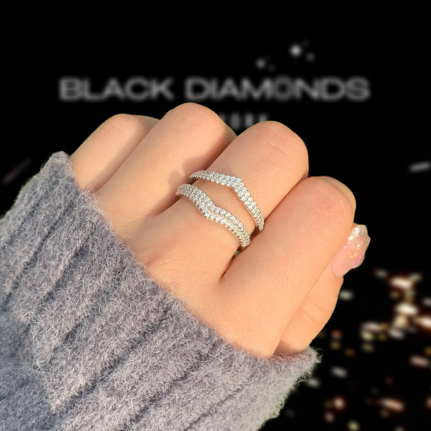 Brilliant Round Cut EVN Diamond Adjustable Wedding Ring Enhancer-Black Diamonds New York