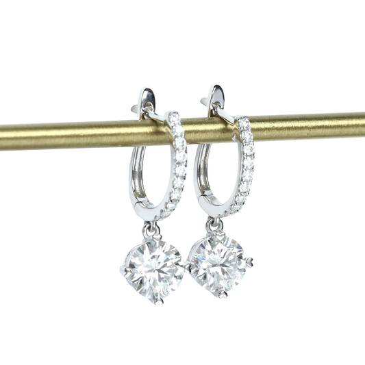 14k White Gold Diamond Dangle Earrings-Black Diamonds New York