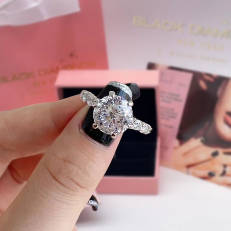 7.3 Ctw Round Moissanite Diamond Engagement Ring-Black Diamonds New York