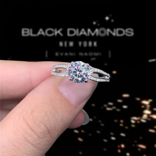 14k White Gold 1.0 Ct Round Diamond Engagement Ring-Black Diamonds New York