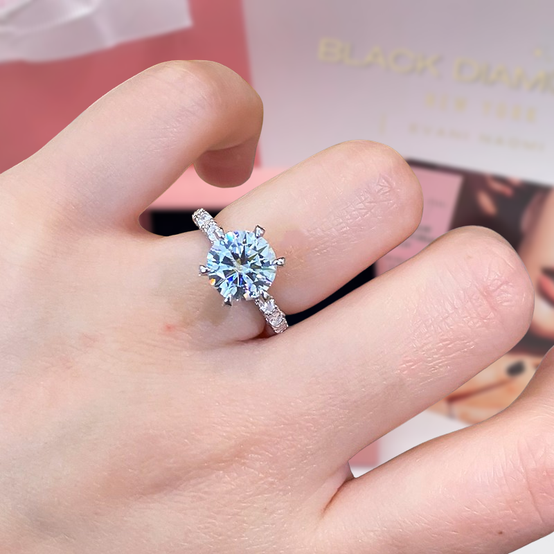 3.0 Ct Round Moissanite Engagement Ring-Black Diamonds New York