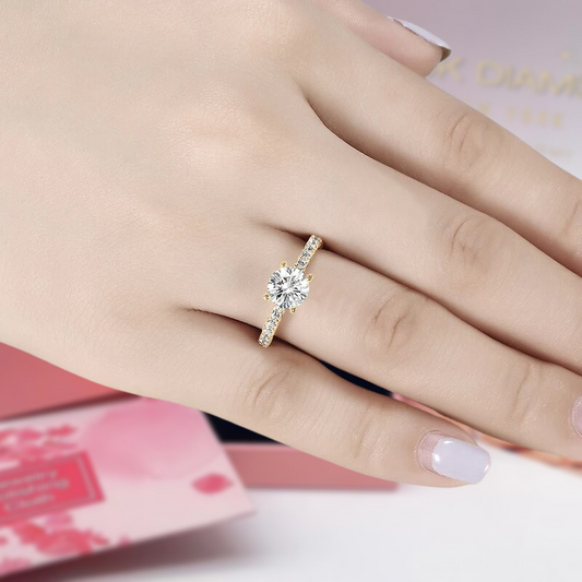 Classic 10K Solid Gold 1.25 Ct Round Cut Diamond Engagement Ring-Black Diamonds New York