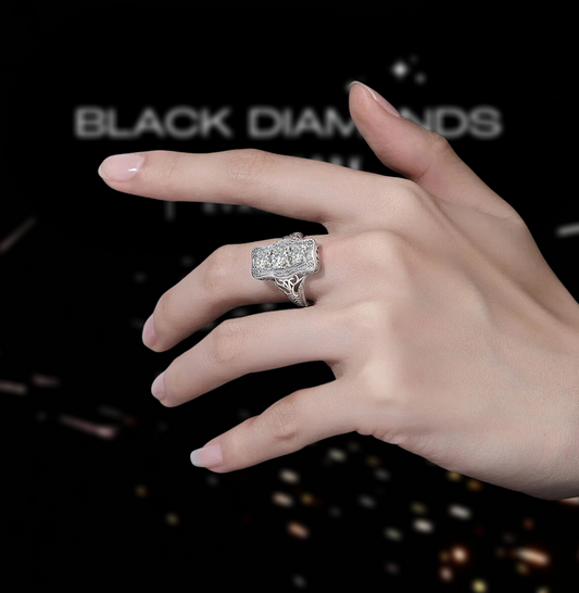 Unique 3 Stone Moissanite Engagement Ring