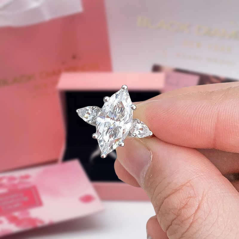 4.0 Ct Marquise Cut Moissanite Diamond Engagement-Black Diamonds New York