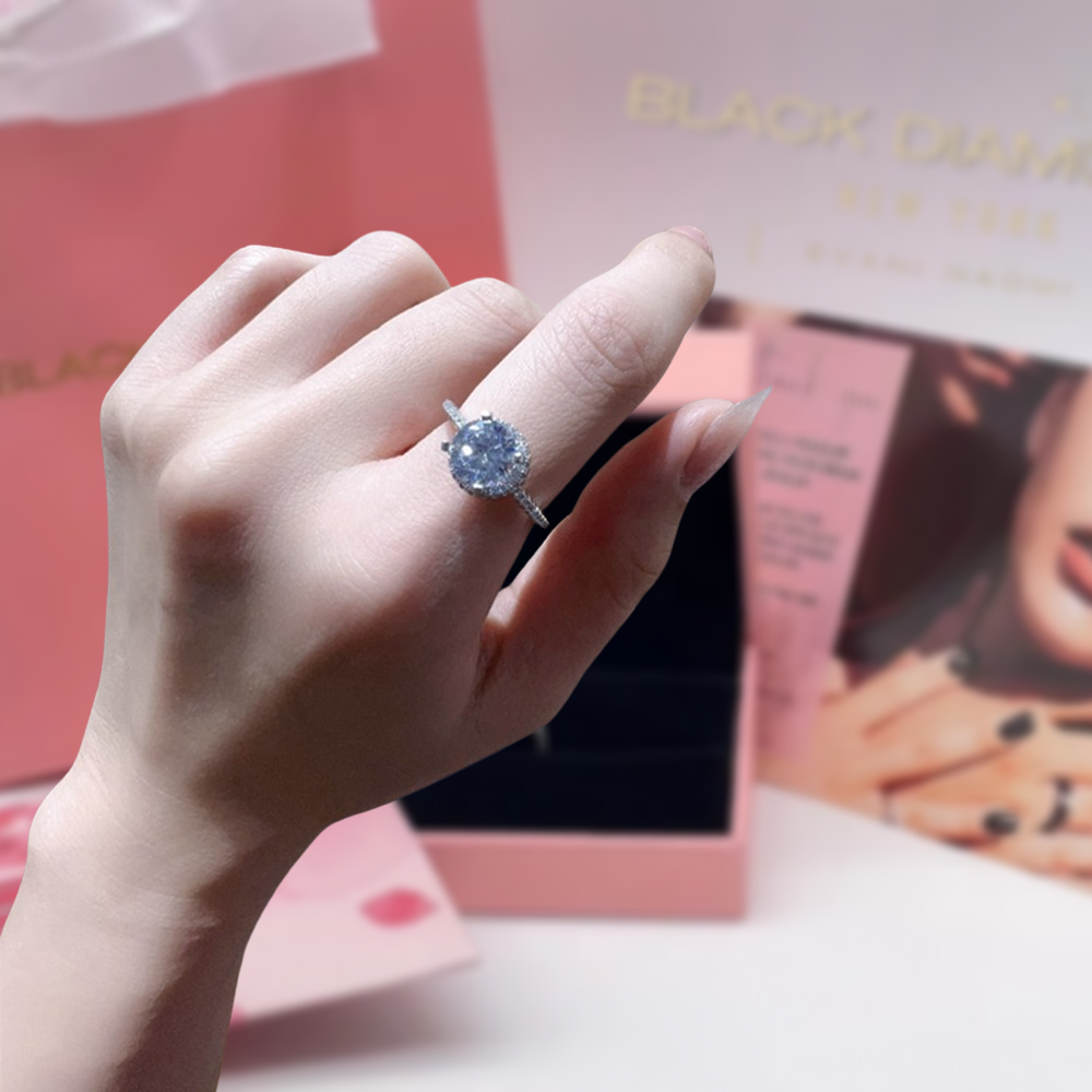 1.0 Ct Round Cut Diamond Halo Engagement Ring-Black Diamonds New York