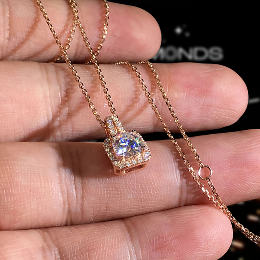 18k Rose Gold Round Diamond Necklace-Black Diamonds New York
