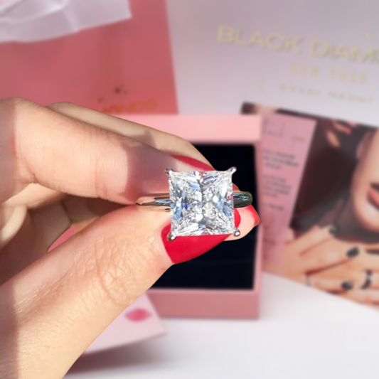 4.0 Ct Princess Cut Moissanite Diamond Solitaire Engagement Ring-Black Diamonds New York