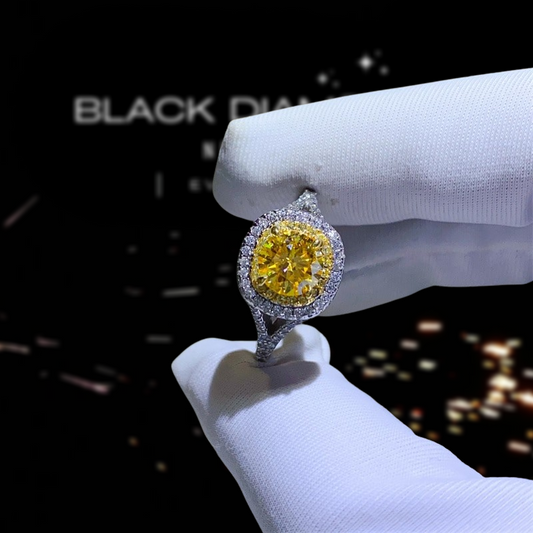 1.0 Ct Yellow Moissanite Diamond Halo Engagement Ring