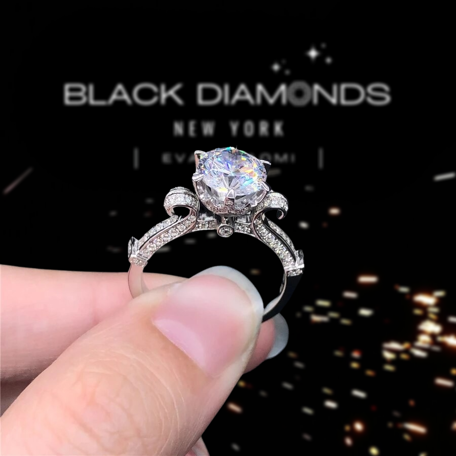 18k White Gold 1.5 Ct Round Diamond Engagement Ring-Black Diamonds New York