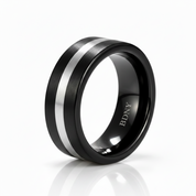 Black Brushed with Silver Line Tungsten Men's Ring-Black Diamonds New York