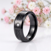 Black Carbon Fiber Oblique Angle Electroplated Tungsten Wedding Band-Black Diamonds New York