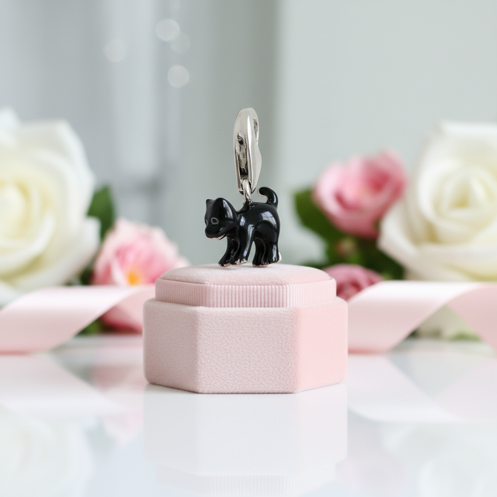 Black Cat Enamel Charm Pendant-Black Diamonds New York