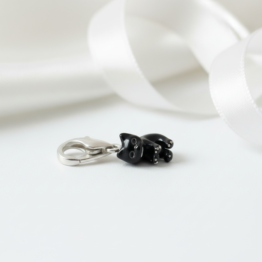 Black Cat Enamel Charm Pendant-Black Diamonds New York