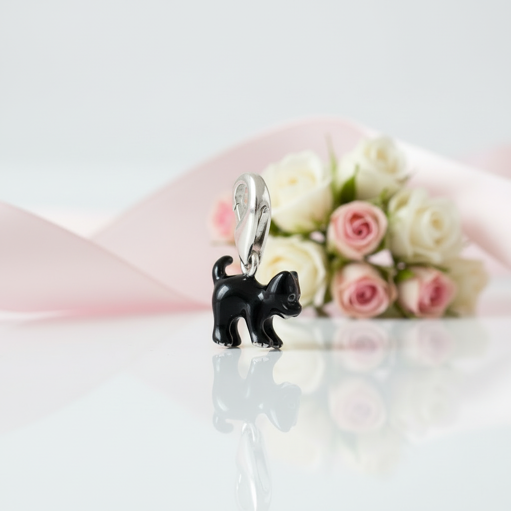 Black Cat Enamel Charm Pendant-Black Diamonds New York