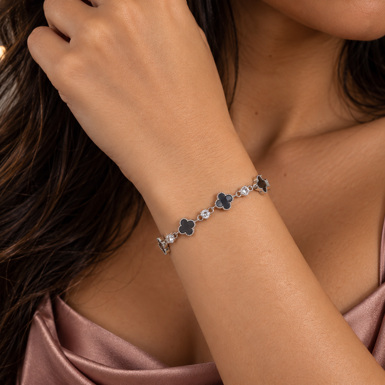 Black Clover Shape Bracelet-Black Diamonds New York