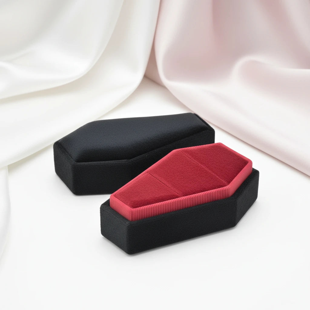 Married Till Buried Personalized Coffin Ring Box-Black Diamonds New York