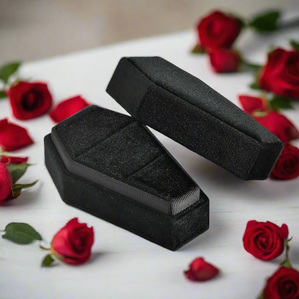 Married Till Buried Personalized Coffin Ring Box-Black Diamonds New York
