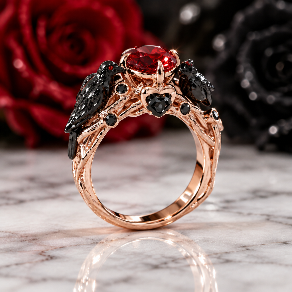 Black Crow- 1.25 Carat Diamond Option Gothic Wedding Ring-Black Diamonds New York