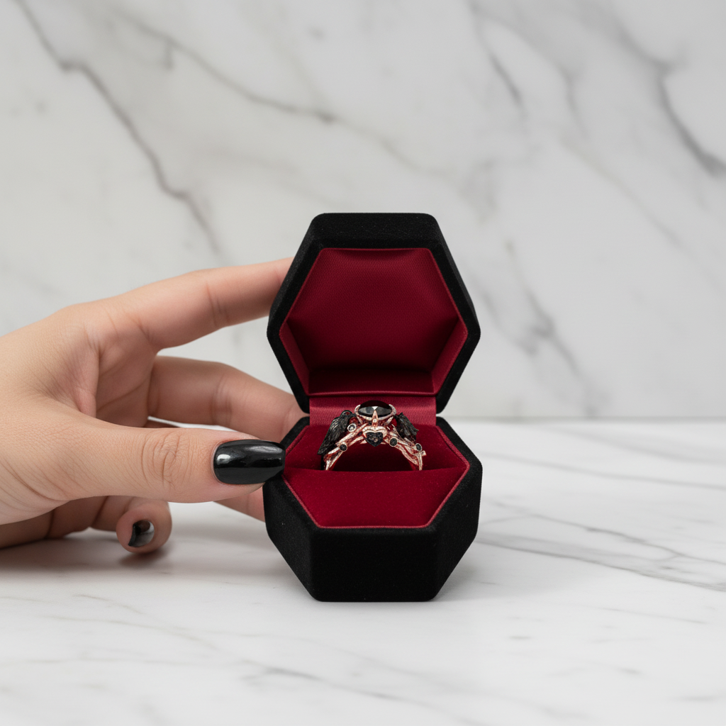 Black Crow- 1.25 Carat Diamond Option Gothic Wedding Ring-Black Diamonds New York