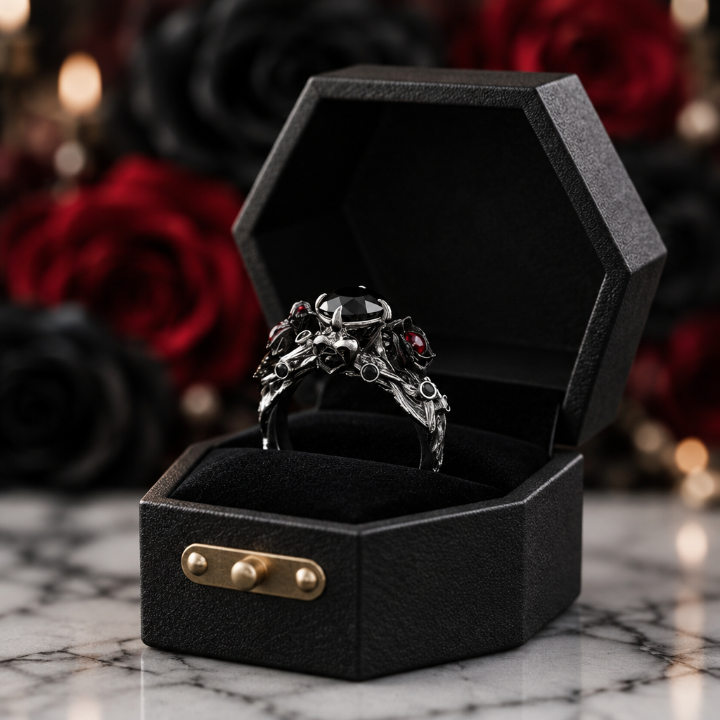 Black Crow- 1.25 Carat Diamond Option Gothic Wedding Ring-Black Diamonds New York