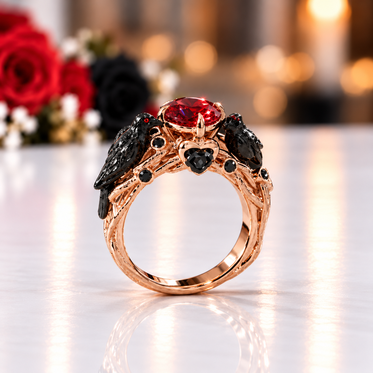 Black Crow- 1.25 Carat Diamond Option Gothic Wedding Ring-Black Diamonds New York