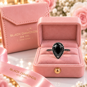 Unique Pear Cut Halo Black Diamond Option Engagement Ring-Black Diamonds New York