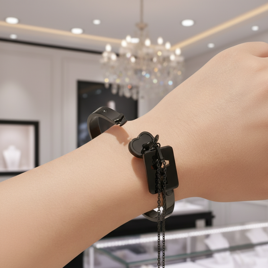 Permanent Locking 2pcs Heart Key Pendant Necklace Lock Bracelet