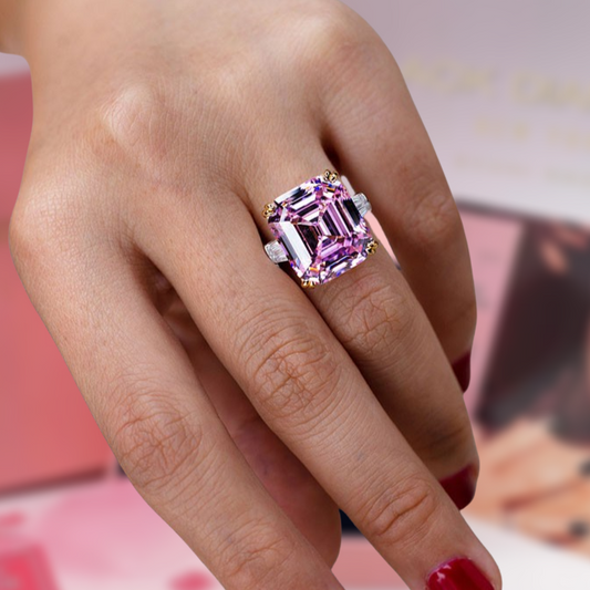 Pink Sapphire Asscher Cut and Trillion Cut Three Stone Engagement-Black Diamonds New York