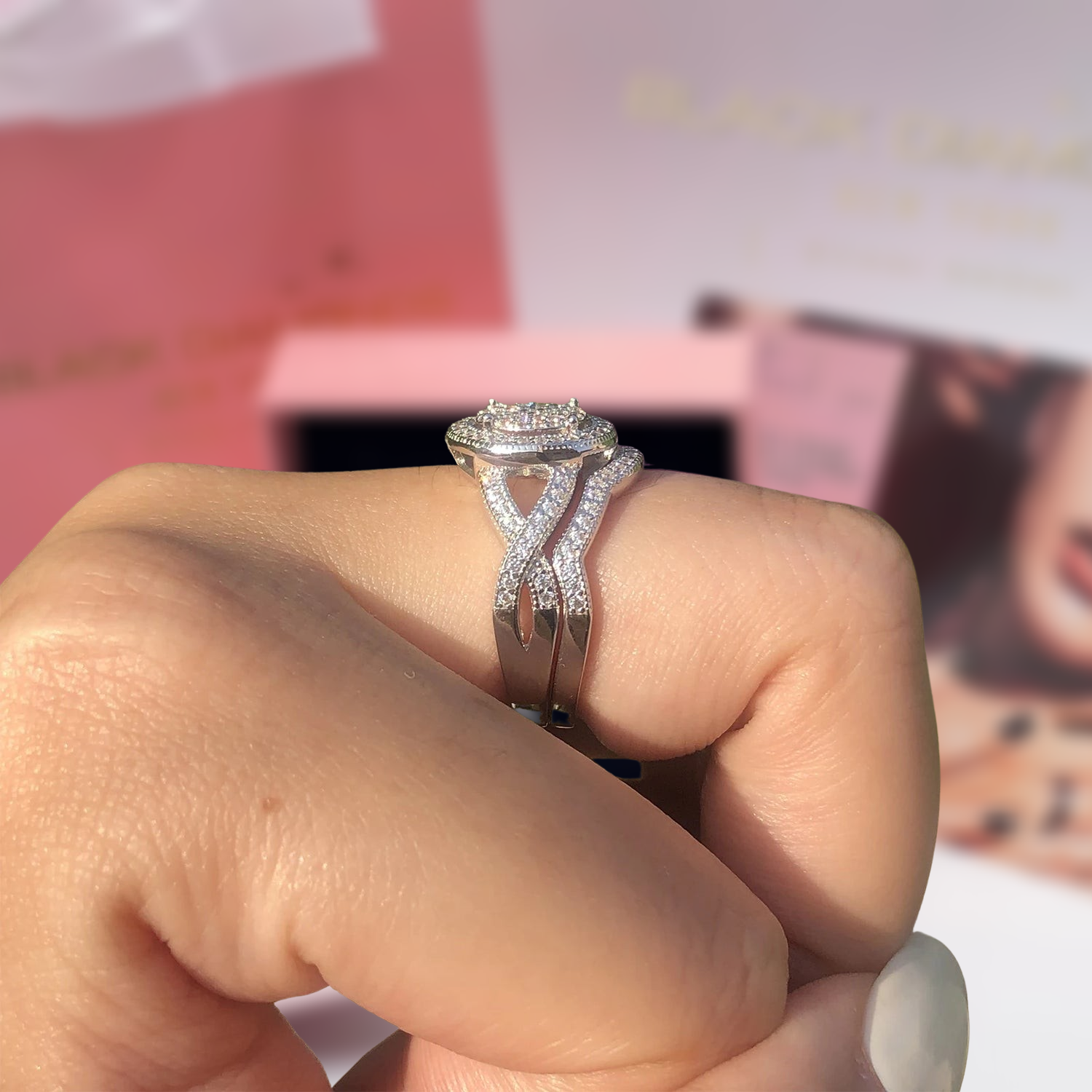 Clustered Round EVN Diamond Halo Engagement Ring Set-Black Diamonds New York
