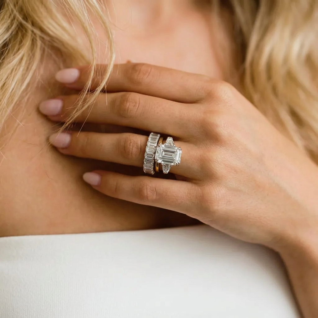 Gorgeous Emerald Cut Three Stone Engagement Ring-Black Diamonds New York