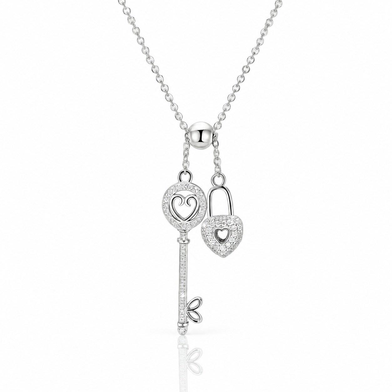 Diamond Option Heart Lock & Key Pendant Necklace-Black Diamonds New York