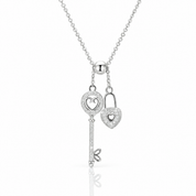 Diamond Option Heart Lock & Key Pendant Necklace-Black Diamonds New York